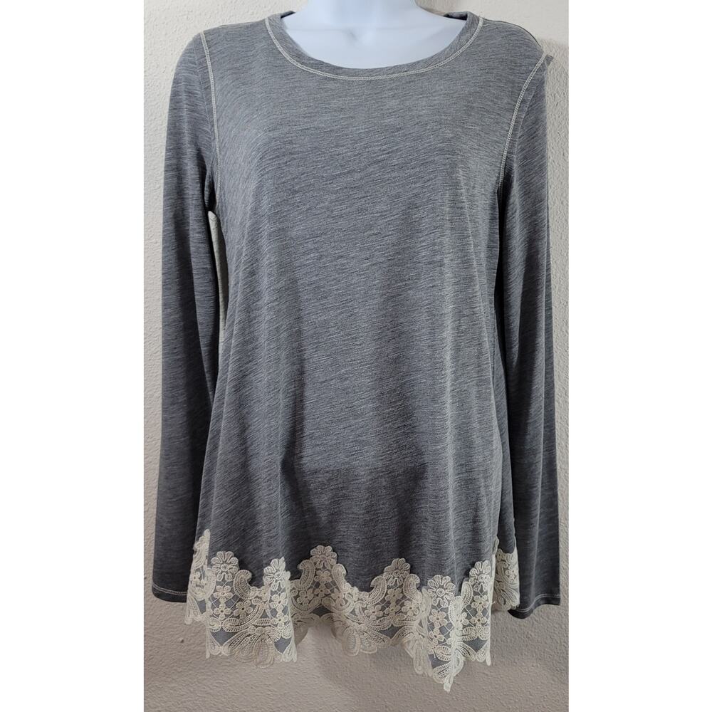 Rewind Gray Heathered Exposed Stitching Slub Knit Top Large Lightweight Flowy
